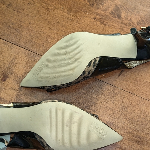 Guess Love2 black/leopard/ patent sling back heel size 10 - Picture 2 of 6